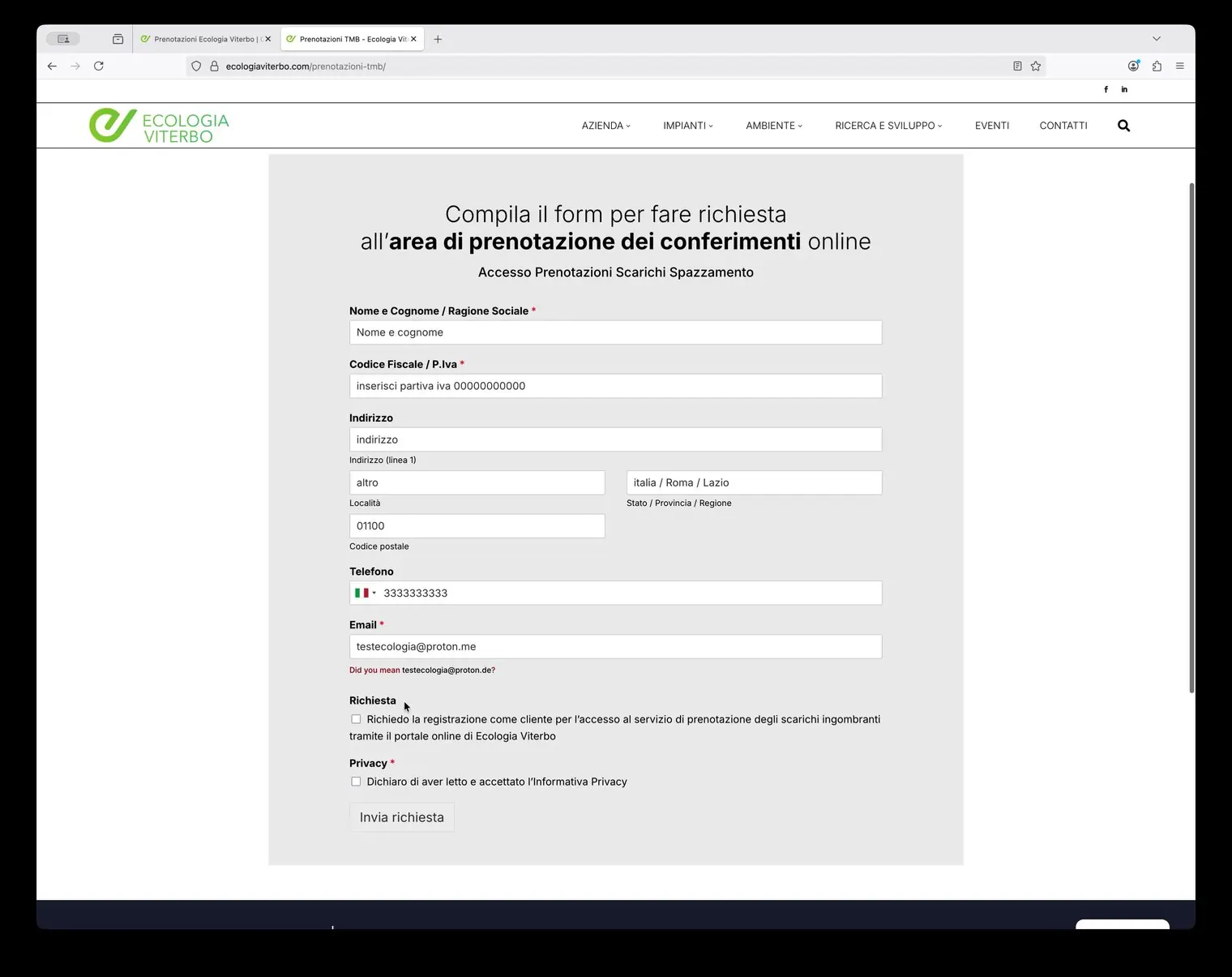 Conferma registrazione