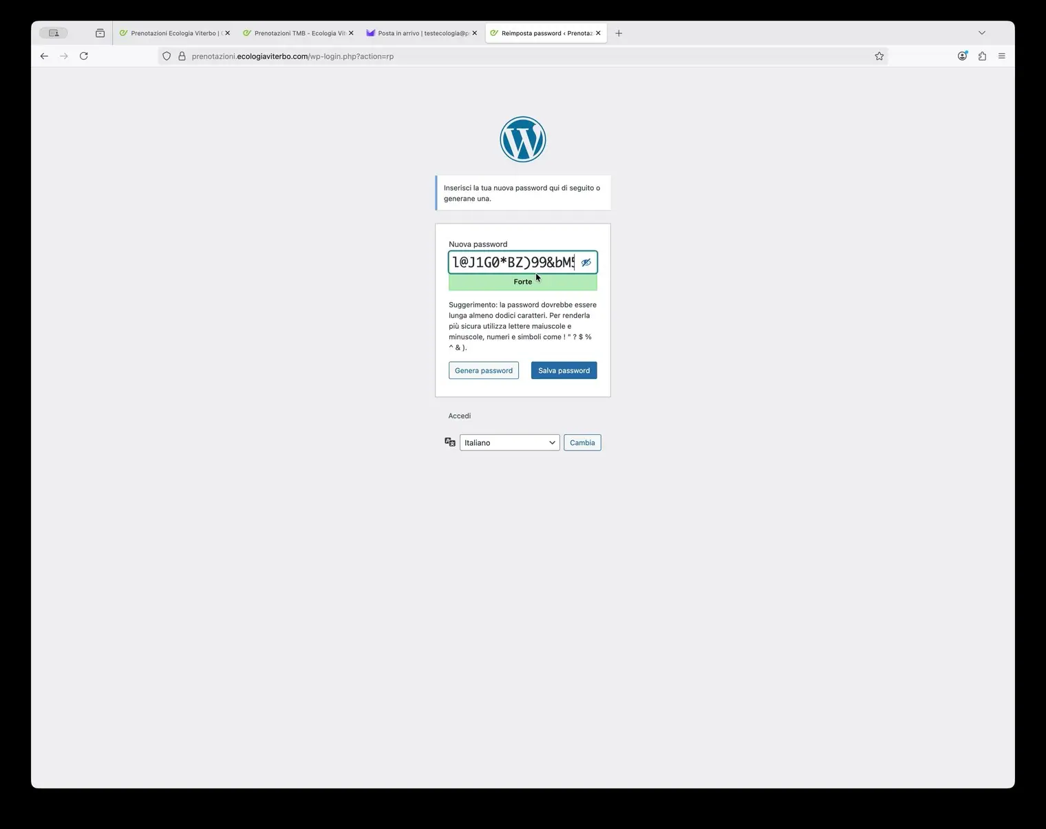 Imposta password