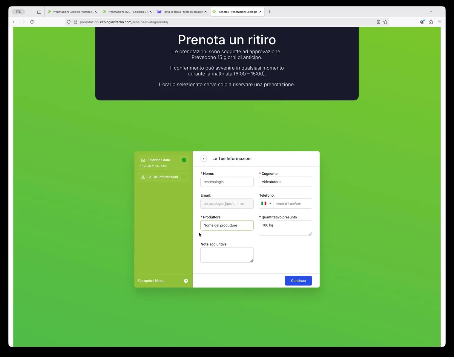Form informazioni