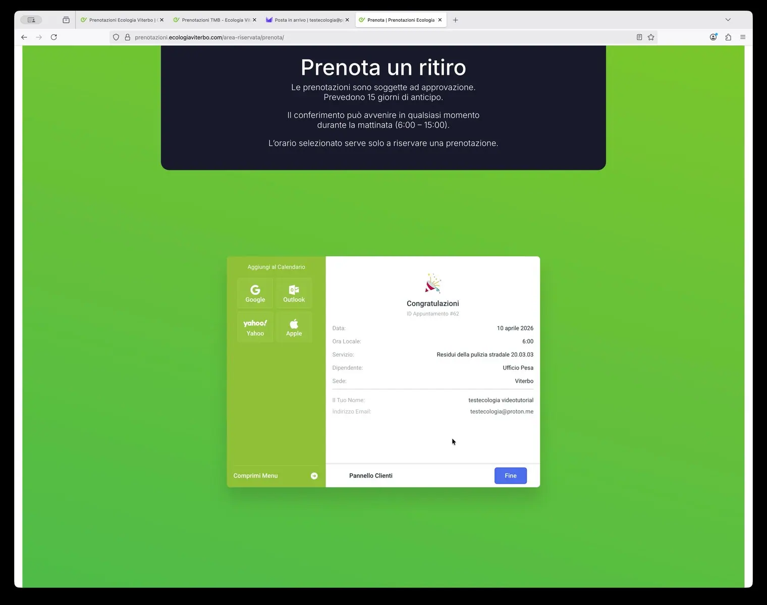 Conferma prenotazione